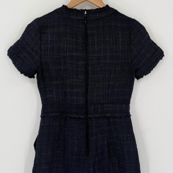 Banana Republic Navy Tweed Shift Dress Pockets Frayed Trim Size 2 - Picture 6 of 9